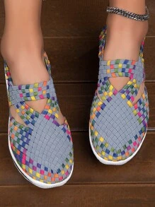 運動黑色坡跟運動鞋適用於女士撞色剪裁設計編織細節鞋