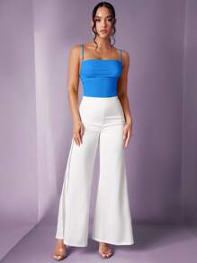 SHEIN BAE Solid Lace Up Backless Cami Bodysuit - Blue - View 4