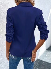 SHEIN Privé Shawl Collar Knot Front Ruched Cuff Blazer - Royal Blue - View 2