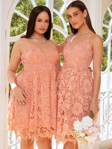 SHEIN Belle 大碼1入組素色蕾絲伴娘連衣裙 - 珊瑚橙 - 查看 6