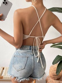 Breezaya 手帕下擺露背掛脖上衣 - 杏色 - 查看 2