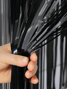 2pcs/1pc-Black Foil Fringe Table Skirts, Tinsel Table Skirt Streamers Garland For Rectangle Table, Black Party Backdrop Metallic Foil Fringe Metallic String Curtain, For Wedding,Birthday,Banquet,Party,Room Decoration, Autumn,Thanksgiving,Halloween Decoration Supplies - Black - View 2