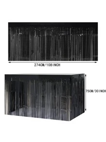 2pcs/1pc-Black Foil Fringe Table Skirts, Tinsel Table Skirt Streamers Garland For Rectangle Table, Black Party Backdrop Metallic Foil Fringe Metallic String Curtain, For Wedding,Birthday,Banquet,Party,Room Decoration, Autumn,Thanksgiving,Halloween Decoration Supplies - Black - View 3