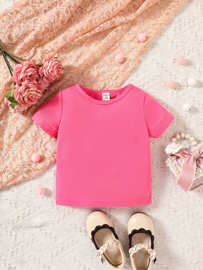 SHEIN Baby Girl Round Neck Solid Tee