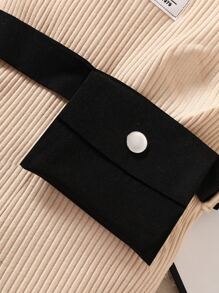 嬰兒字母補丁細節吊帶連體短褲帶腰包 - 杏色 - 查看 3