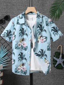 Boys Tropical Print Shirt Without Tee - Blue - View 1