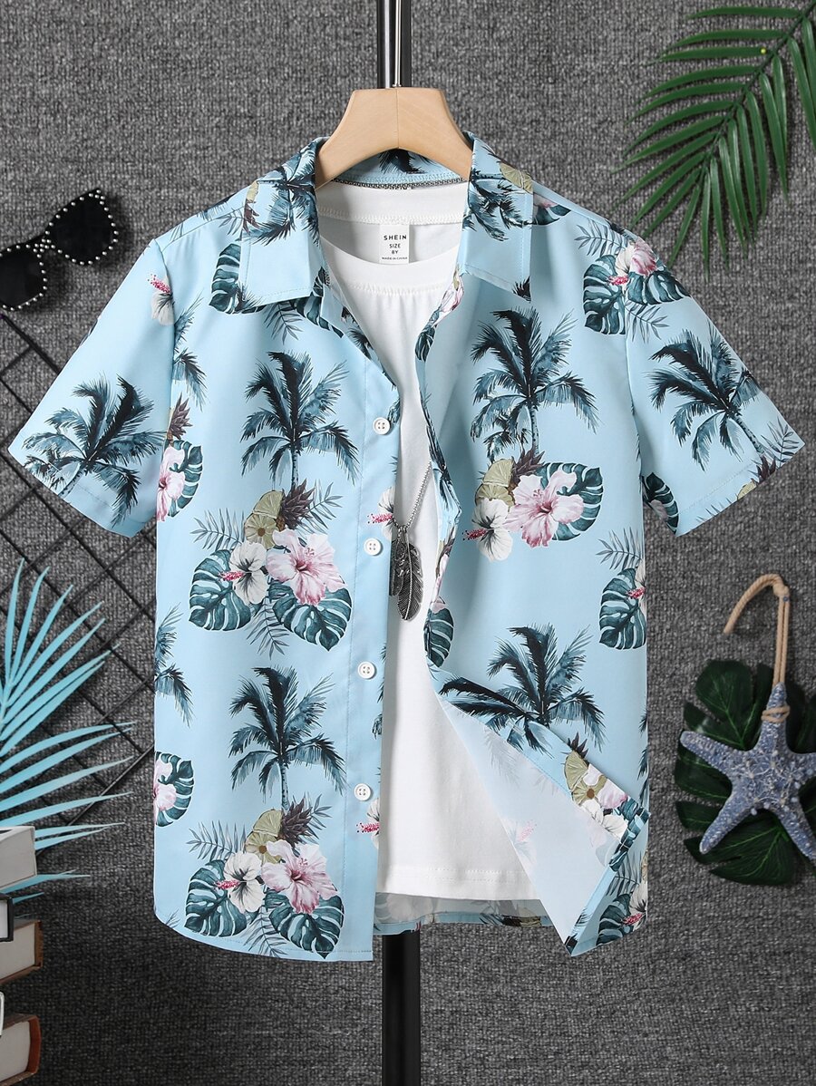 Boys Tropical Print Shirt Without Tee - Blue - View 1