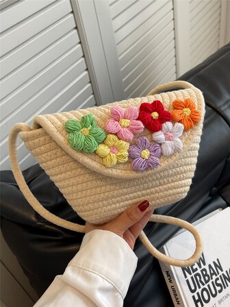 Bolso del ganchillo de la decoración de la flor para el verano, perfecto para las vacaciones del viaje de la playa del verano