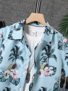 Boys Tropical Print Shirt Without Tee - Blue - View 3