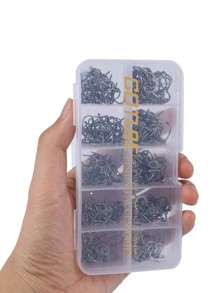 500入組碳鋼尖銳魚鉤，附有塑料盒，鉤號#3-#12，釣魚必備 - 銀色 - 查看 8