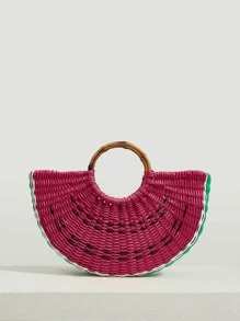 SHEIN VCAY 圓環手柄設計大容量草編包 - 彩色 - 查看 3