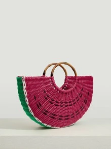 SHEIN VCAY 圓環手柄設計大容量草編包 - 彩色 - 查看 4