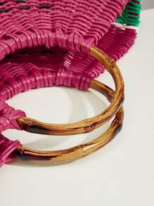 SHEIN VCAY 圓環手柄設計大容量草編包 - 彩色 - 查看 5