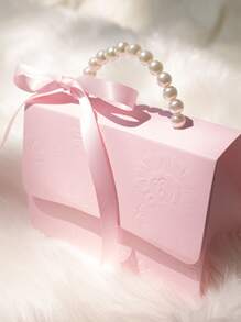1 Nơ & Ngọc Trai Giả Trang Trí Hộp Quà, Hiện Đại Giấy Màu Hồng Tặng Hộp Đóng Gói Cho Đám Cưới - Hồng - Xem 4