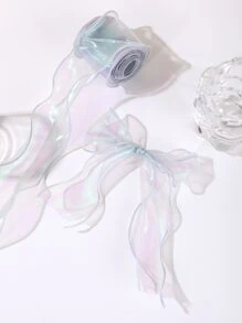 1roll Polyester Gift Wrap Ribbon, Modern Filament Ribbon For Party - White - View 3