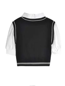 Top de punto 2 en 1 en contraste con parche de manga farol - Negro - Ver 2