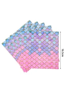 44入組/套紙質一次性餐具魚鱗圖案一次性盤子和杯子和餐巾套裝適合派對 - 粉色 - 查看 4