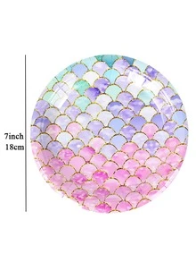 44入組/套紙質一次性餐具魚鱗圖案一次性盤子和杯子和餐巾套裝適合派對 - 粉色 - 查看 6