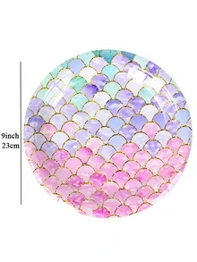 44入組/套紙質一次性餐具魚鱗圖案一次性盤子和杯子和餐巾套裝適合派對 - 粉色 - 查看 7