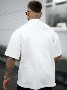 Hombres Camiseta de hombros caídos con estampado de letra - Blanco - Ver 2