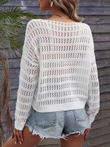 Breezaya Drop Shoulder Open Knit Jumper Without Bra - White - View 2