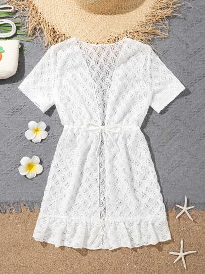 Tween Girl Ruffle Hem Tie Front Kimono Summer Holiday