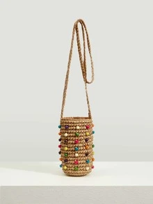 SHEIN VCAY 迷你草編包,完美適合夏天海灘旅行度假 - 棕色 - 查看 5