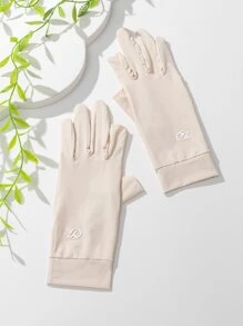 1 đôi găng tay phong cách giản dị dành cho nữ họa tiết chữ cái cho hoạt động ngoài trời - Màu be - Xem 2