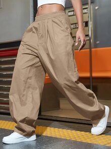 嘻哈斜口袋闊腿褲 - 摩卡棕 - 查看 3