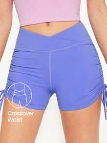 GLOWMODE 3" FeatherFit™ V-Waist Ruched Studio Biker Shorts - Periwinkle Blue - View 6