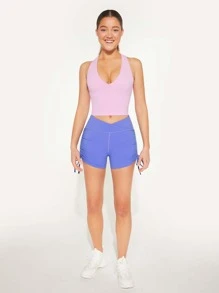 GLOWMODE 3" FeatherFit™ V-Waist Ruched Studio Biker Shorts - Periwinkle Blue - View 10
