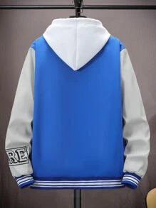 Manfinity EMRG Lỏng lẻo phù hợp Nam Áo khoác Đại học Với In thư , Khối màu Và Sọc trang trí , Hoodie - Xanh và trắng - Xem 2