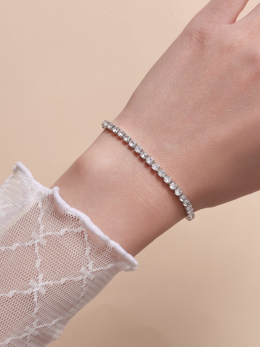 Rhinestone Decor Bracelet - Silver - View 1