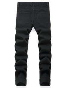 Jeans rotos con estampado de mariposa para hombre - Negro - Ver 2