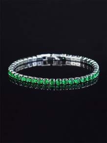 Men Rhinestone Decor Bracelet - Green - View 1