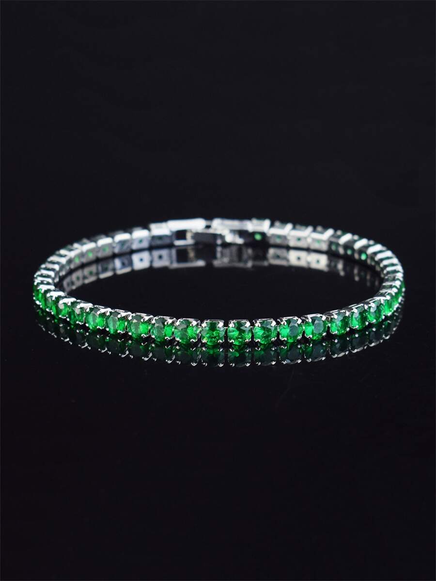Men Rhinestone Decor Bracelet - Green - View 1
