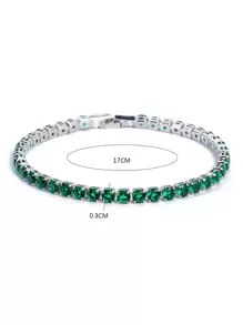 Men Rhinestone Decor Bracelet - Green - View 3