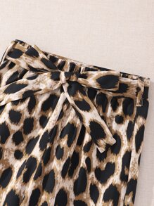 Girls Notched Neck Tank Top & Leopard Print Trousers - Multicolor - View 4