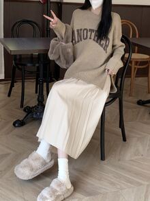 素色百褶半身裙