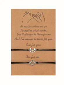 2 piezas/set Pulsera con diseño de luna & sol - Negro - Ver 2