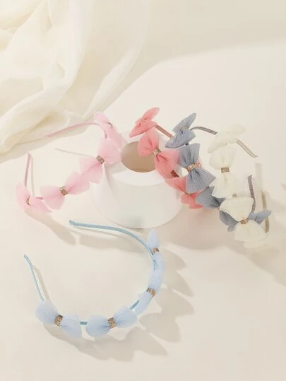 5入組女童通用網紗、蝴蝶結、布料裝飾髮箍