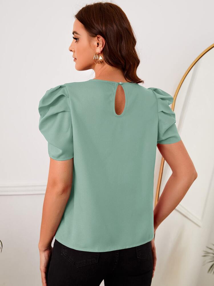 Blusa pérolas com contas manga bufante