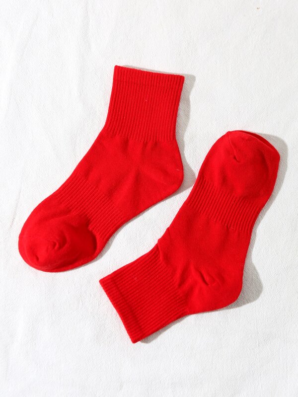 1pair/2pairs/3pairs/4pairs Solid Red Casual Socks, Unisex Minimalist Design, Spring/Summer Skateboard Socks