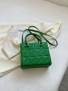 Quilted Square Bag Green Double Handle - Green - View 2