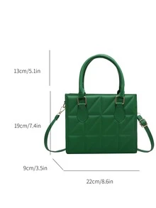 Quilted Square Bag Green Double Handle - Green - View 3