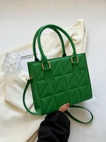 Quilted Square Bag Green Double Handle - Green - View 5