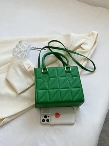 Quilted Square Bag Green Double Handle - Green - View 7