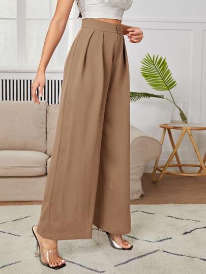 SHEIN PETITE High Waist Plicated Detail Wide Leg Dress Pants