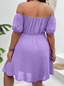 SHEIN Clasi 大碼圓點前抽繩鏤空連衣裙 - 紫色 - 查看 2