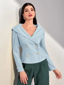 Modelyn 折邊翻領雙排釦襯衫 - 淺藍色 - 查看 1